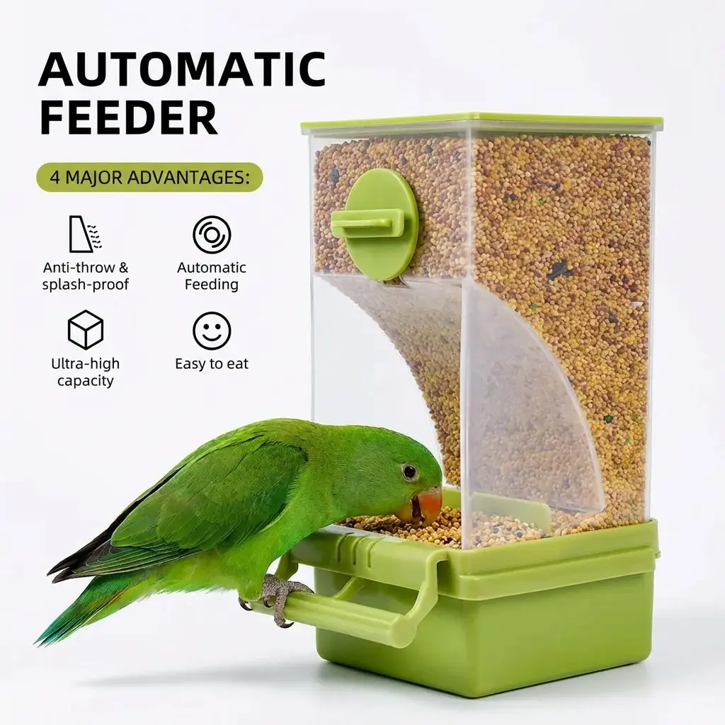 Automatic Feeding Parrot Shell Separator, Anti-Spill Hanging Integrated Food Container, Acrylic Transparent Seed Holder for Small and Medium Birds, Integrated Storage, Bird Feeding Station, No Mess Bird Feeder, Bird Feeding Tool