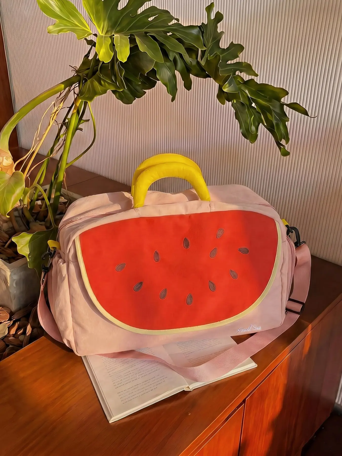 Cartoon Watermelon Large Capacity Travel Bag, Cute Short Trip Luggage Bag, Handheld Crossbody Dual Use, Lightweight Creative Fruit Design, Travel Weekender Bag