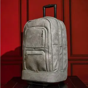 Grey Leather Carry-on Roller Travel Bag - Soft Case, Durable & Elegant Finish, Easy to Carry, Perfect for Travel Enthusiasts