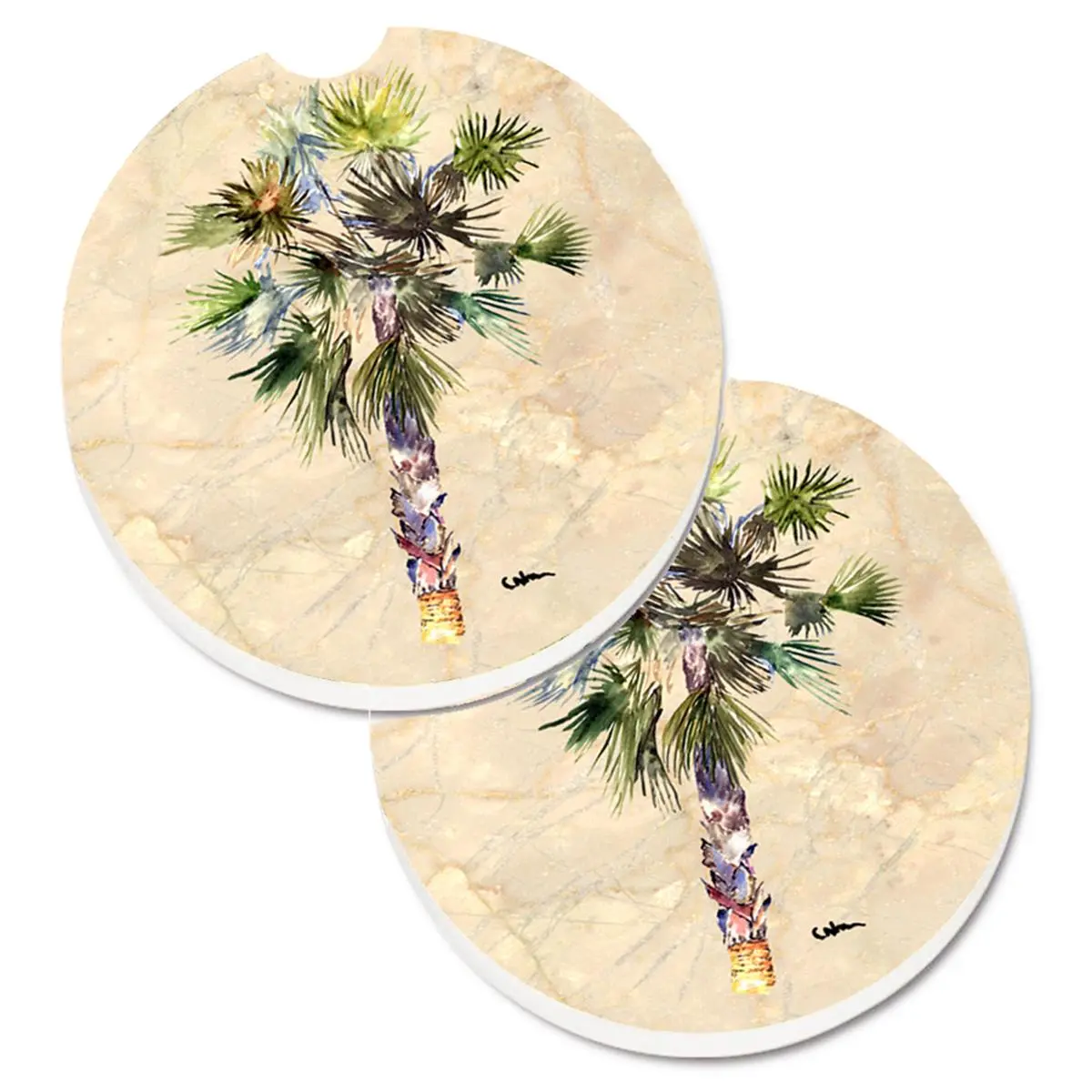 Carolines Treasures 8481CARC Tableware Palm Tree Cup Holder Car Coasters, Set of 2