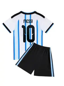 Sports Clothing Set Boys Girls Argentina Fan Shirt Training Suit Football Jersey Top and Shorts, Casual Loose-Fitting Summer Wear