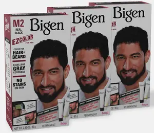 Bigen EZ Color For Men M2 Real Black - 3 Pack Permanent Hair & Beard Dye Cream Formula - No Mess, No Stains - Gray Coverage - US Origin