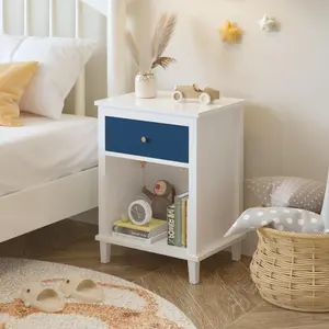 26.77''H Wooden Nightstand with One Drawer One Shelf for Kids, Adults, Navy+Golden handle