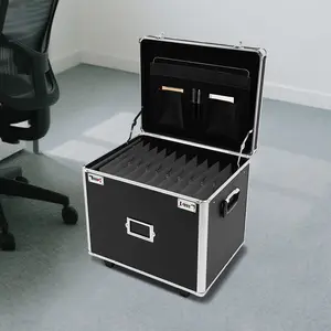 SHANGMAKEL Aluminum Alloy File Organizer Box with Password Lock, Rolling Storage Case with Wheels & Handle for Office Home Secure Document Holder