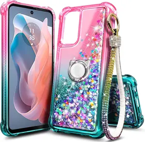 Compatible with  Galaxy A16-5G Phone Case /Aqua | Bling Sparkly Glitter Floating Liquid Waterfall Cute Cover, Women Girls , Ring Holder Grip  Wrist Strap Lanyard