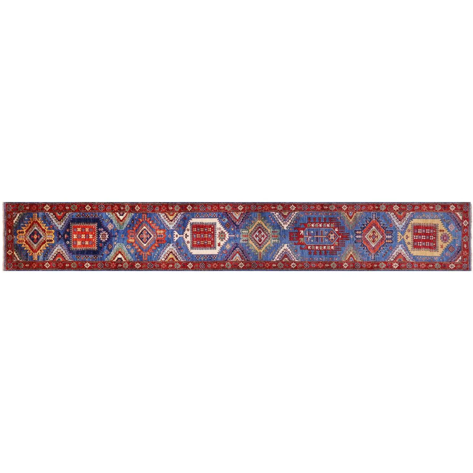 SUPER SALE Blue Persian Heriz Serapi Hand Knotted Runner Rug 2' 7" X 19' 3" - Q23019