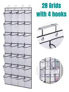LMMAKE 28-Pocket Over The Door Shoe Organizer Heavy-Duty Construction with 4 Metal Hooks for Maximum Storage Capacity Space-Saving Design Holds Shoes Accessories & More Perfect for Closets Apartments Dorms & Bedrooms