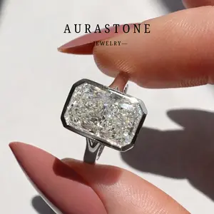 【#62 RD】5-carat synthesis moissanite S925 sterling silver radiant cut sugar cube women's engagement/proposal ring