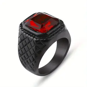 Men's Vintage-Style Black Stone Ring - 316L Stainless Steel, Hip Hop Fashion