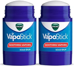 Vicks VapoStick, Solid Balm, No Mess, Soothing Non-Medicated Vicks Vapors, Easy-To-Use No-Touch Applicator, Quick Dry, Lightweight Skin Feel, 1.25oz x 2