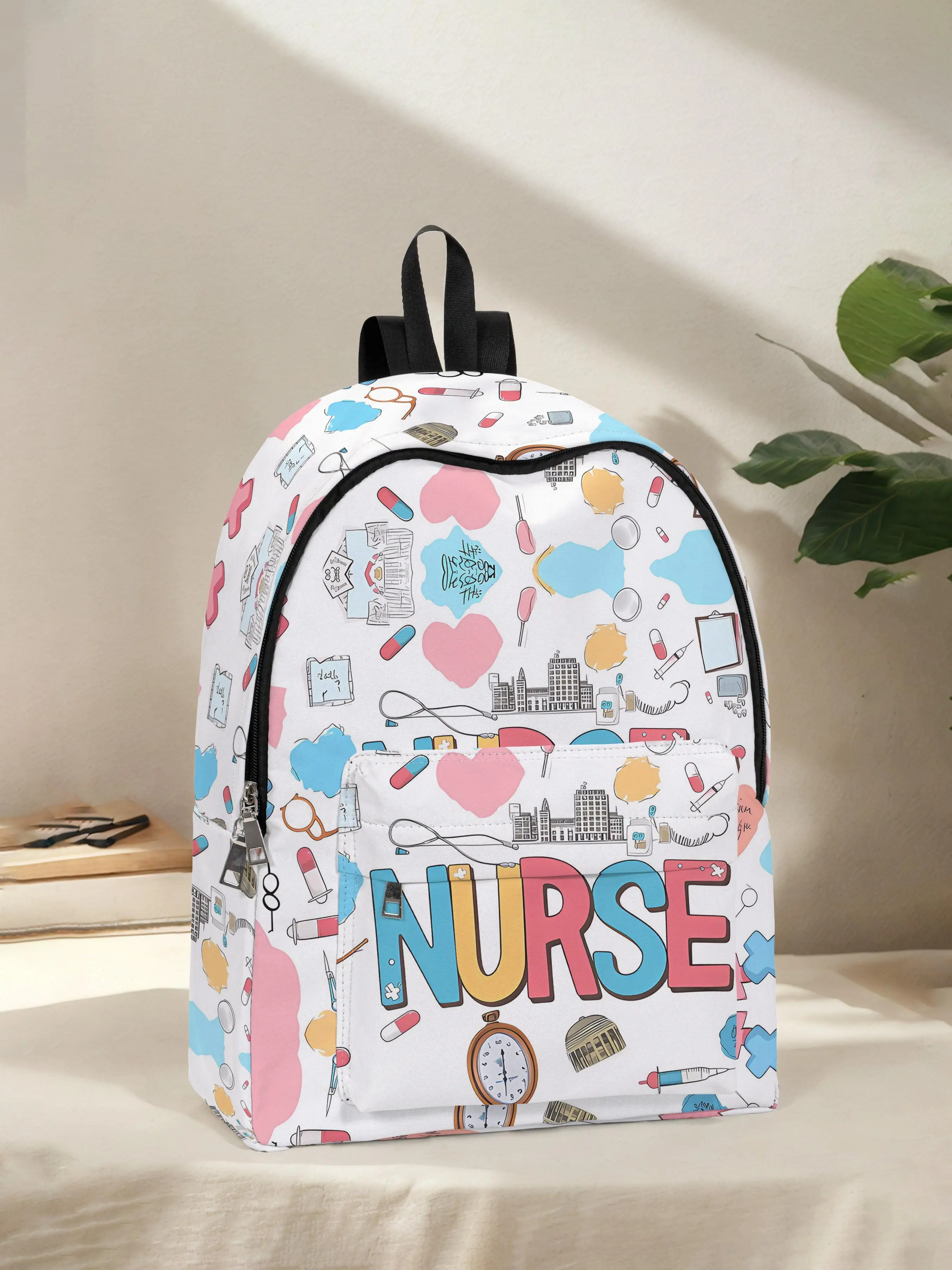 Nurse Themed Backpack, Casual Printed Backpack, Large Capacity Zipper Backpack for Women & Men, Fashionable Trendy Backpack for Daily Use, School, Business Trips, Travel, School Backpacks