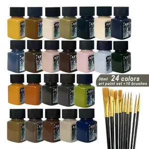 24 Colors Acrylic Paint Set with 10 Paint Brushes | Complete Art Kit for Canvas, Models & Crafts | Waterproof Pigment | Premium Brushes Included | DIY Art Supplies