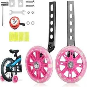Trainer Wheels for Bicycle Flash Mute Wheel Heavy Duty Adjustable Kids Bike Stabilizer with Bell and Reflective Sticker for 12 14 16 18 20 inch Single Speed Bike