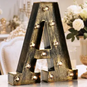 Golden Black Led Marquee Letter - Industrial, Vintage Style Light Up Alphabet Letter Sign for Cafe Wedding Birthday Party Christmas Lamp Home Bar Initials Decor - A