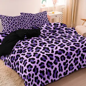3pcs Purple; Leopard Print Fashion Duvet Cover Set 1 Duvet Cover + 2 Pillowcases Without Inserts, Four Seasons Home Dorm High-Definition Printed Luxury Bedding Set