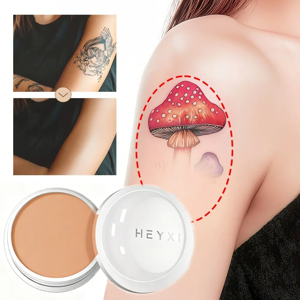 Full coverage waterproof concealer cream, Longwearing Waterproof Makeup, sweat-proof, long-lasting, works as tattoo cover and foundation, smooth texture, natural finish, suitable for all skin tones, covers blemishes, tattoos perfectly