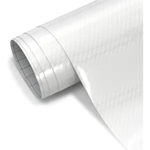 White Carbon Fiber Vinyl Wrap for , 6D High Gloss  Wrap Vinyl Roll with Air Release, PVC Self Adhesive Auto Sticker Decal Interior Exterior (White, 1ft x 10ft)