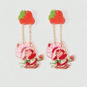 Strawberry Shortcake 1 Pair Cute Strawberry Pendant Earrings for Women Lightweight Sweet Playful Drop Earrings with Dangling Character Charm