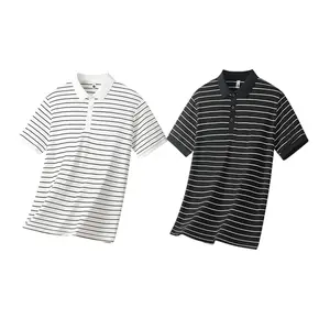 Light Luxury Striped Polo Shirt for Men, Short Sleeve Summer Ice Silk Breathable Turned-Down Collar Casual Business Commute Versatile Top