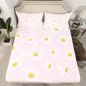 White Daisy Kids Fitted Sheet,Flowers Plants Rustic Farmhouse Bedding Set,Girls Boys Adults Room Decor,Botanical Florals Theme Bed Cover,Pink Romantic Bed Sheet,（Not Flat Sheet）