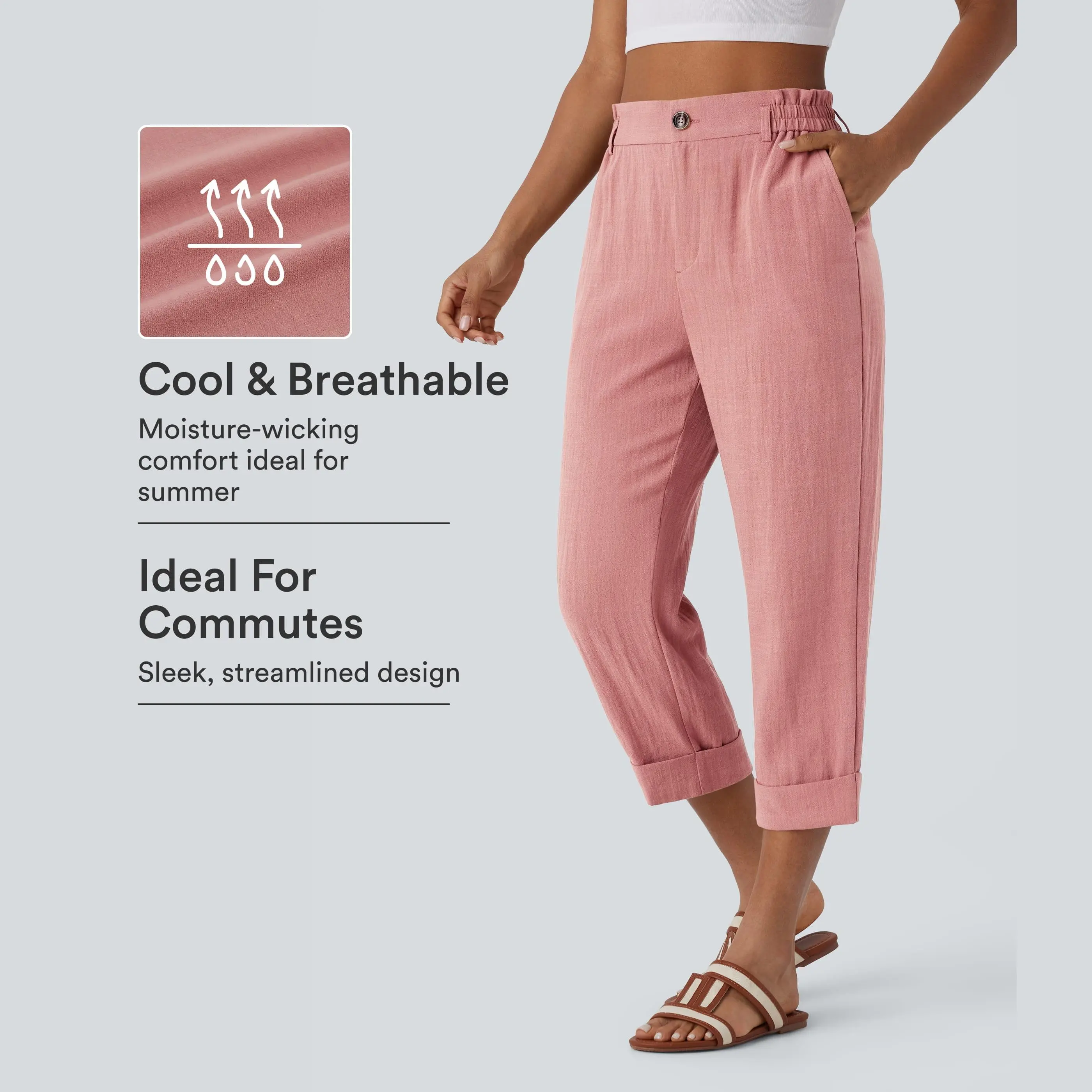 Halara High Waisted Zipper Pocket Cropped Linen-Feel Pants Halara High Waisted Zipper Pocket Cropped Linen-Feel Pants