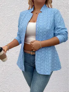 Women's Plus Size Elegant Daily Solid Color Jacquard Long Sleeve Fitted Jacket Coat, Casual Fashion Outerwear for Everyday Wear Womenswear