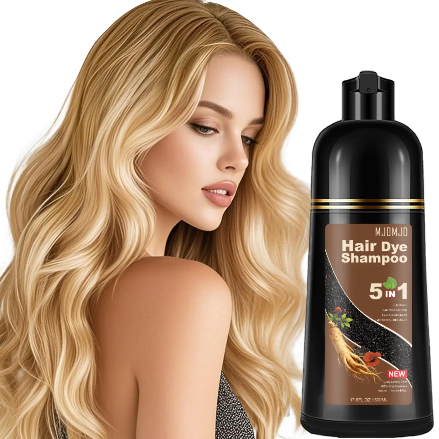 5-in-1 Conditioning Hair Dye Shampoo for Hair Transformation, Blonde Brown Semi-Permanent Color with Gray Coverage for Women & Men, 16.9 Fl Oz, Temporary Hair Color