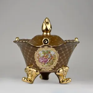 Luxury Hand-Painted Porcelain Tureen | Gilded Accents | Rococo Medallion | Ornate Collectible Bowl | European Style Elegant Decor