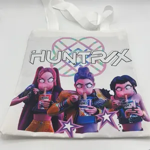 White Huntrix Kpop Full-Zipper Canvas Tote Bag