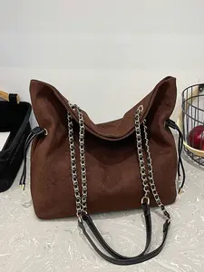 Design a elegant chain crossbody bag, a casual suede like shoulder bag, a large capacity, simple, multifunctional bucket bag, Fashionable shoulder bag, suitable for shopping, attending classes, and commuting to work, Hobo Crossbody Bags