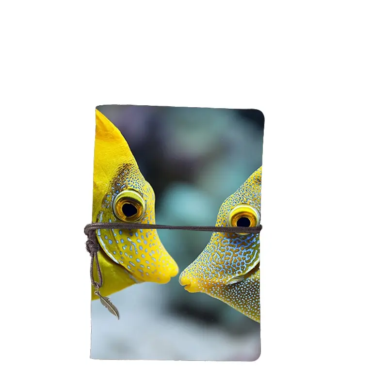 A6 Vintage Handmade Notebook Tie Closure 160 Pages Removable Paper Thoughtful Gift for Strategy Meeting Notes with Two yellow fish with spots Pattern