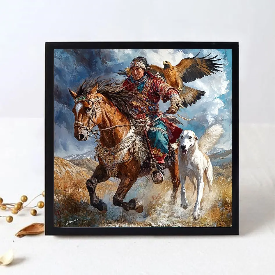 Indian Horse Riding Diamond Painting Kit, Full Circle Design, DIY Wall Art Craft, Home Decor Mosaic, Perfect Gift for Friends