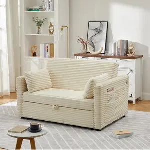 55'' Corduroy Loveseat Sleeper Sofa Bed with Pull-Out Bed, Adjustable Backrest & Charging Ports for Living Room, Bedroom & Apartment