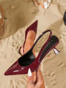 Women's Stiletto Heel Pointed Toe Patent Leather Shoes, Sexy Plain Design Medium Width Less Than Ankle Height All Season Wear