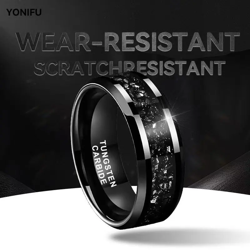 Yonifu Men's 8MM Black Sparkle Shard Tungsten Carbide Ring - Wear-Resistant, Scratch-Resistant Mens Wedding Bands, Unique Wedding Rings for Engagement, Wedding Rings Unique