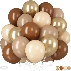 Brown Gold Balloons, 12 inch Brown Cream Balloons Double Stuffed Brow Beige Gold Balloon for Neutral Birthday Shower Boho Wedding Party Decorations