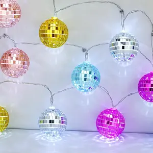 10 count LED Disco Ball String Light 2 Inch   Mirror Ball Ornaments 70s 80s 90s Disco Party Supplies( Color)
