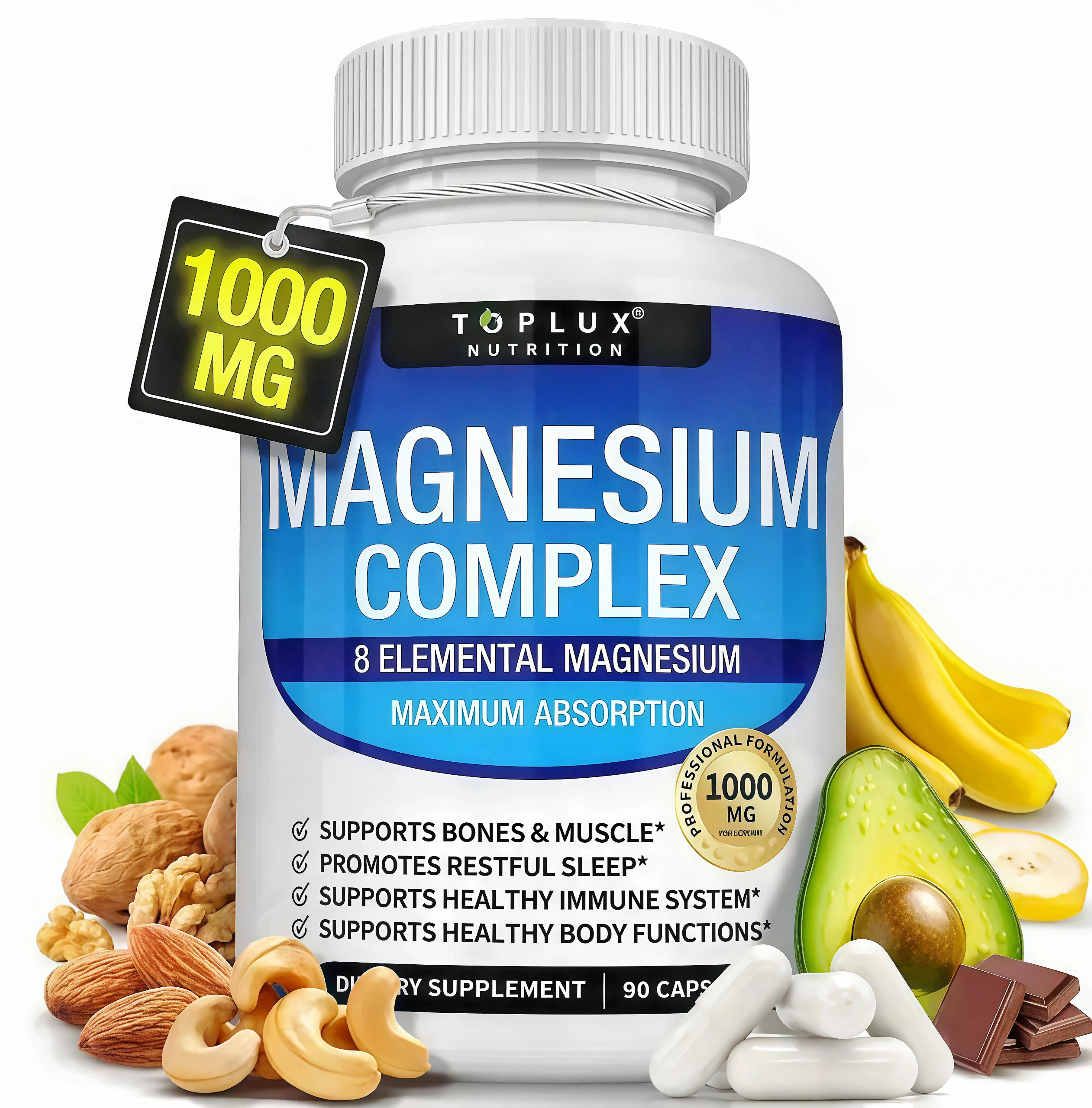 Toplux Magnesium Complex HGI 8 Essential Magnesium Supplement 1000mg Fitness Edible