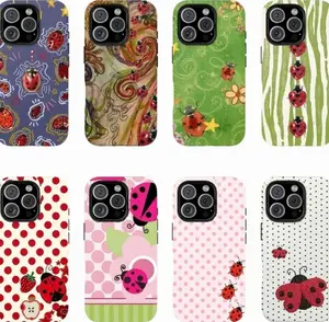 Whimsical Pink Ladybug Phone Case Cute Cottagecore Aesthetic – Adorable Ladybird Patchwork Polka Dot Floral Design, Kawaii Vintage Garden Cartoon Art Cute Case for iPhone 11–17, Perfect Gift for Her & Him