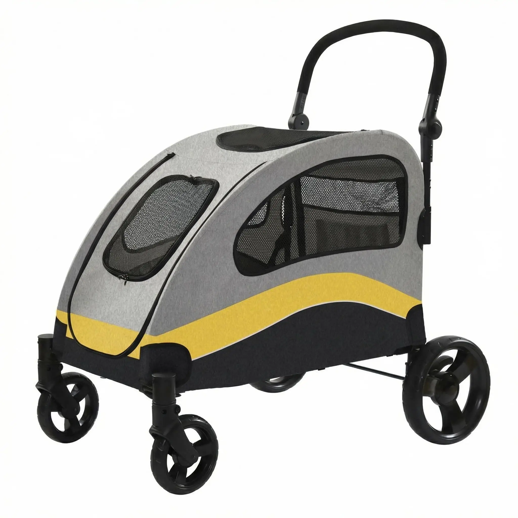 Extra Large Dog Stroller - Durable Steel Pipe Metal Frame, Brake Control Wheel Assembly with Shock Absorption, Foldable, Adjustable Handle, Portable Safety Outdoor Travel Pet Carrier