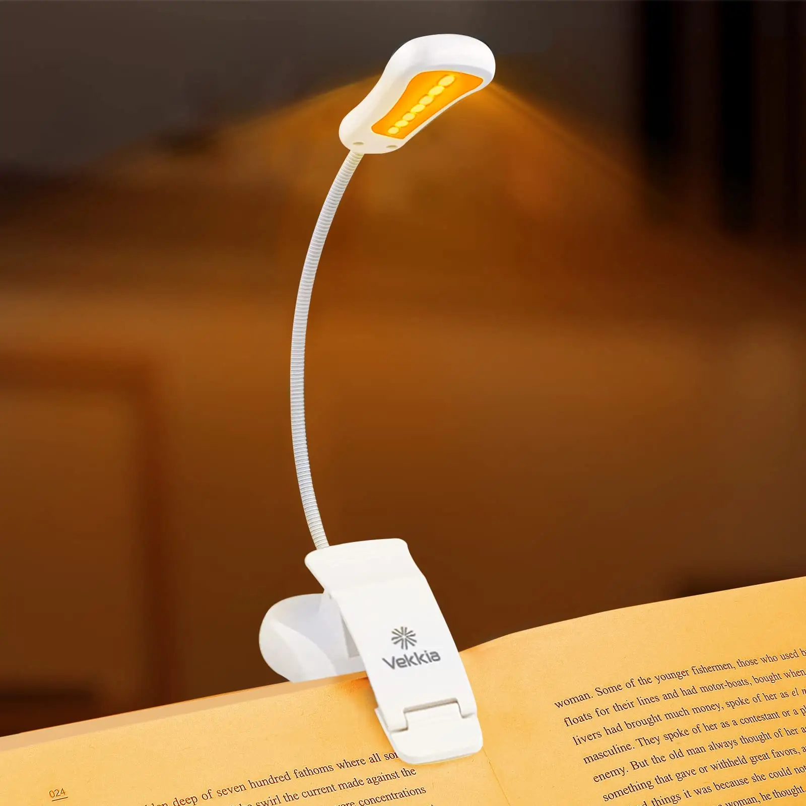 Vekkia Amber Rechargeable 7 - Led Eye - Care Book Light with Blue - Light Blocking, 3 Levels, 1600K for Eye - Friendly Use. Offers Up to 70 Hours of R