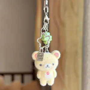 Rilakkuma Ccd Cartoon Flocked Mobile Phone Charm Cute Hanging Rope Keychain Bag Decor Surprise Gift for Girls Toy Figure