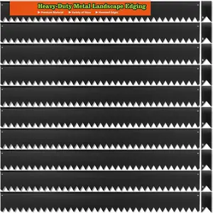 Landscape Edging Galvanized Steel Black, Hammer-in Metal Garden Edging Border with Clips, Suitable for Garden Fence, Paver Edging, Lawn and Yard