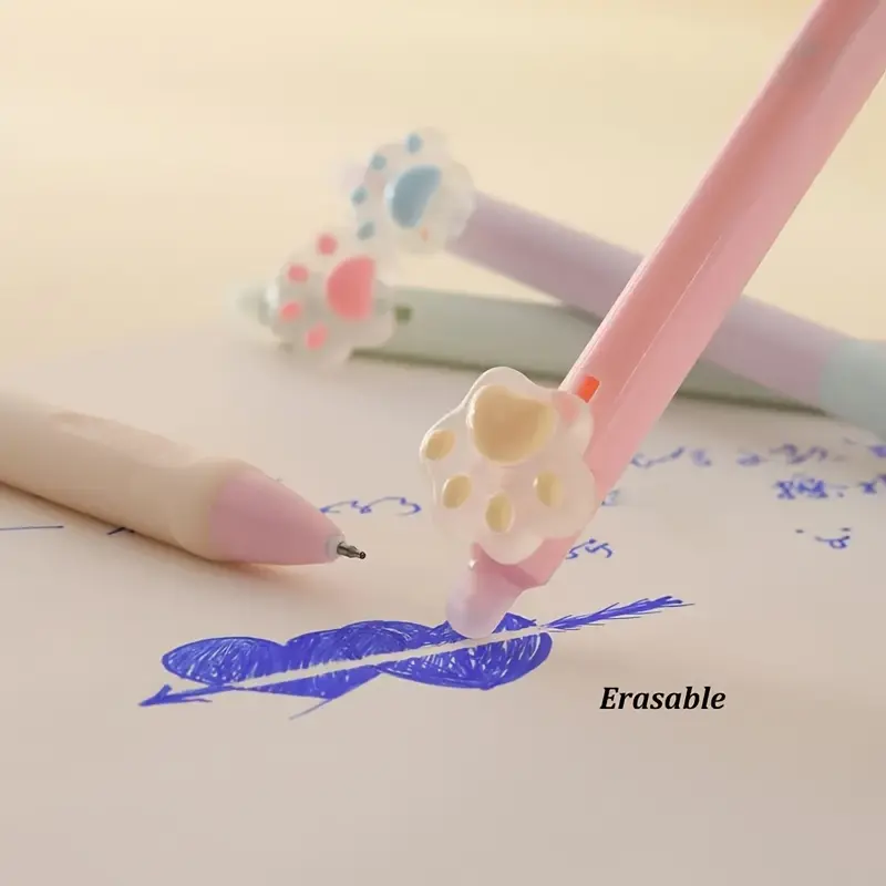Cat Claw Retractable Erasable Gel Pen, 0.5mm Fine Tip, Blue Ink Erasable, Easy to Correct Mistakes