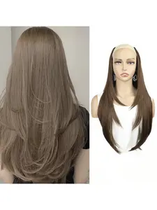 U Part Wig Straight Hair Extension for Women, Invisible Seamless Clip In Long Brown Hair Piece with Natural Layered Straight Hair Design, Lightweight Synthetic Hair Accessories for Daily Wear, Hair Volume and Fullness, Soft Fluffy Hairpiece for Party Cosp