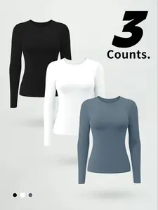 Women's Seamless Knit Long Sleeve Yoga Top, Soft Nylon Fabric, Seamless Construction, Sporty Tight-Fitting Design, Ideal for Gym & Outdoor Activities, Athletic Performance Top