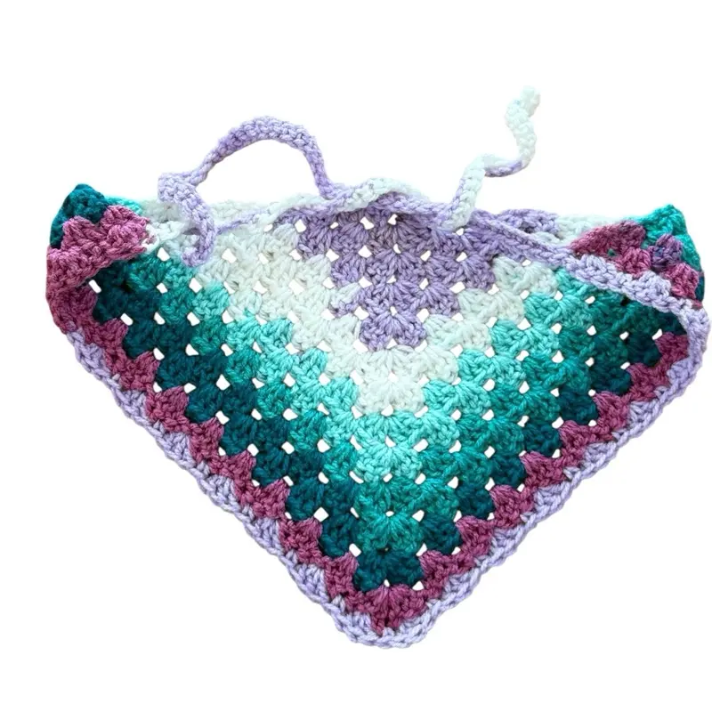 Handmade Crochet Bandana - Granny Stitch Head Scarf in Pastel Ombre Colors with Colorful Gradient Design
