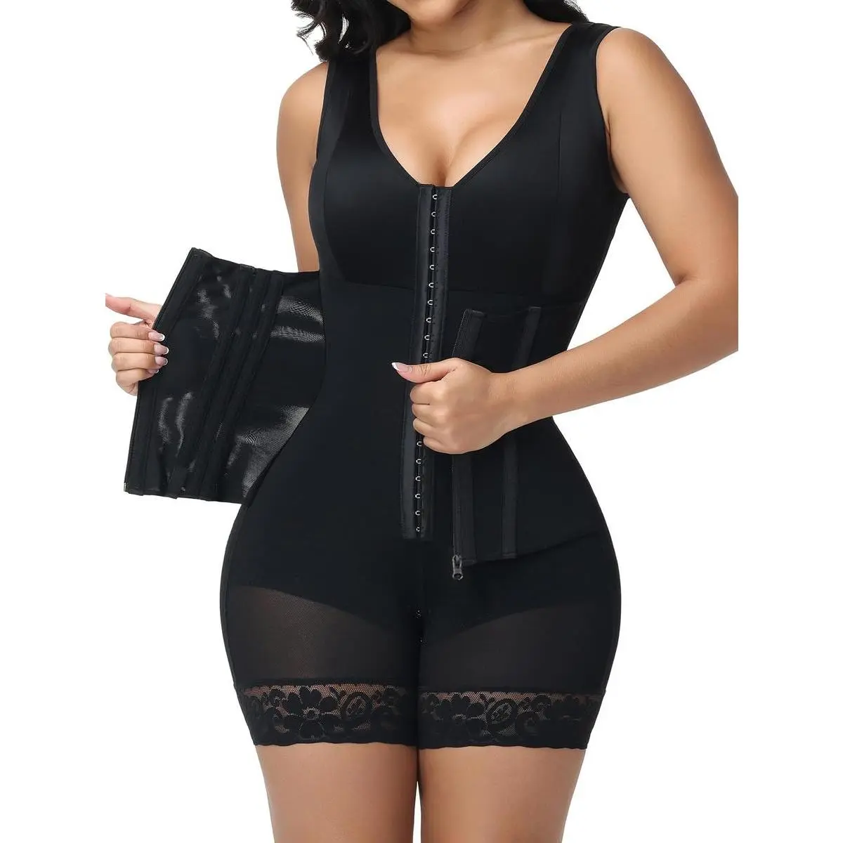 Overbust Fajas Colombianas Shapewear for Women Tummy Control Body Shaper Girdles Post Surgery Compression Garment corset with Lace Trim corset tops for women bodysuits for women faja shapewear Womenswear Basic