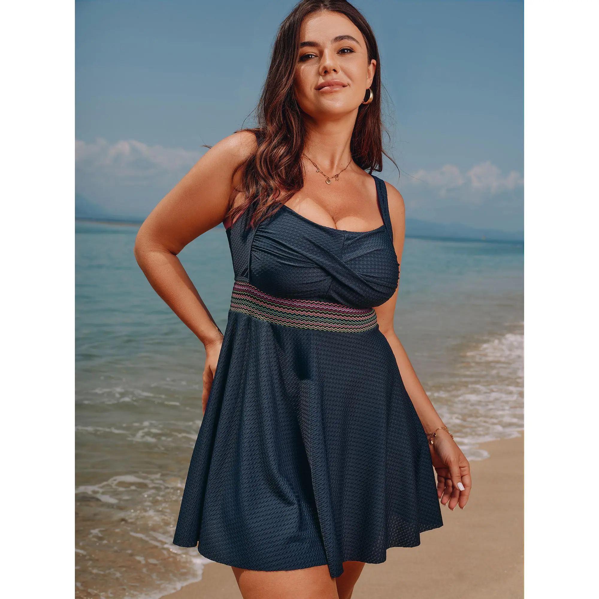 BloomChic Plus Size Twist-Front Contrast Swim Dress with Pockets Bust Support & Built-in Padding Swimdresses [M-6X] for Bust Support Swimdresses Plus Size Bathing Suits Swimsuit Plus Sizes,Summerfinds