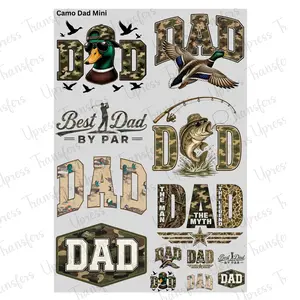 Camo Dad Mini DTF Transfer Gang Sheet 24.5" Wide x 36" Long Direct To Film Trendy Vibrant Designs for Stylish Wardrobe